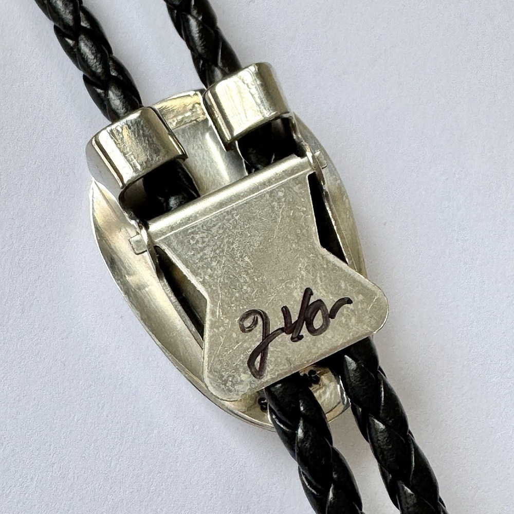 Navajo‎ Turquoise Bolo Tie Shadow Box Hand Stamped Skeets Sterling Native Amer - Picture 6 of 8
